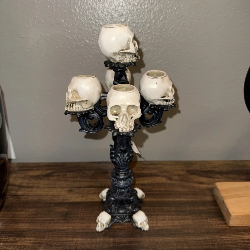 Skull Candelabra 5 Skeleton Hear Candle Holder Gothic Halloween Eerie Estates